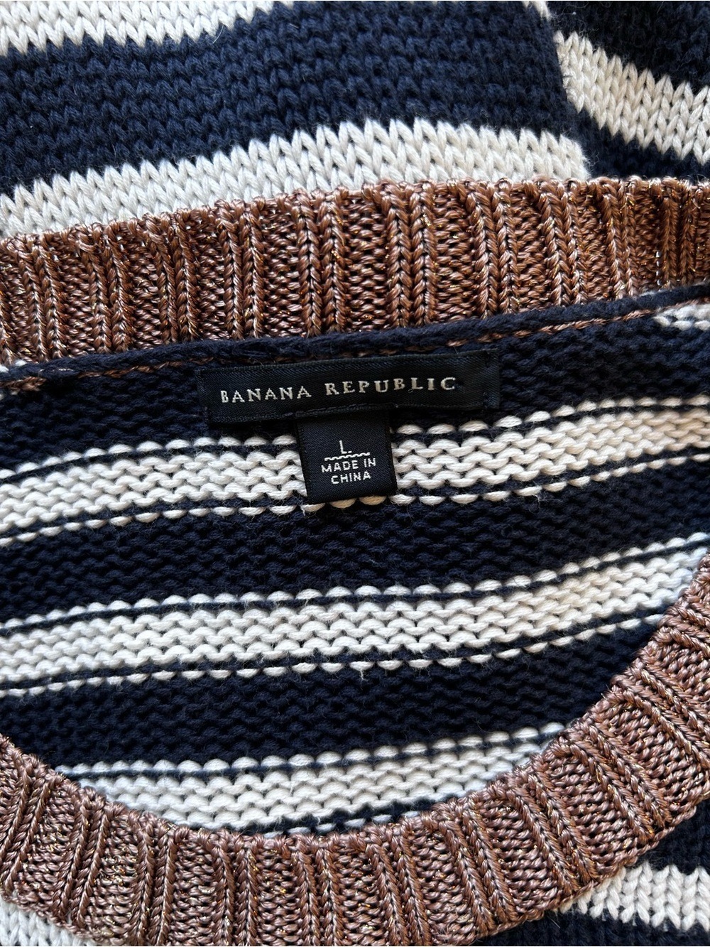 Banana Republic Sweater Navy White Striped Cotton Large - Picture 5 of 9